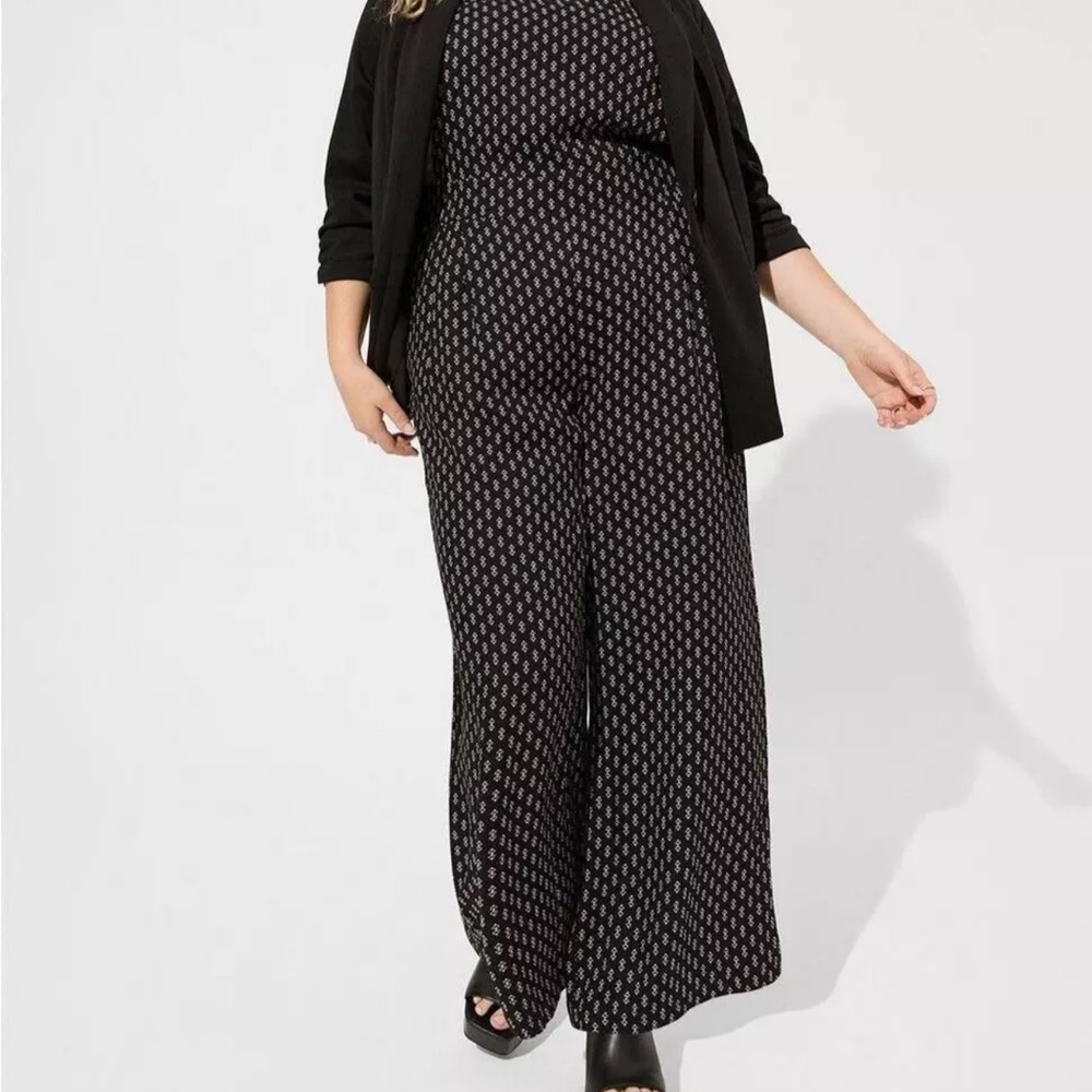 Torrid Black Polka Dot Jumpsuit Wide-Leg V-Neck